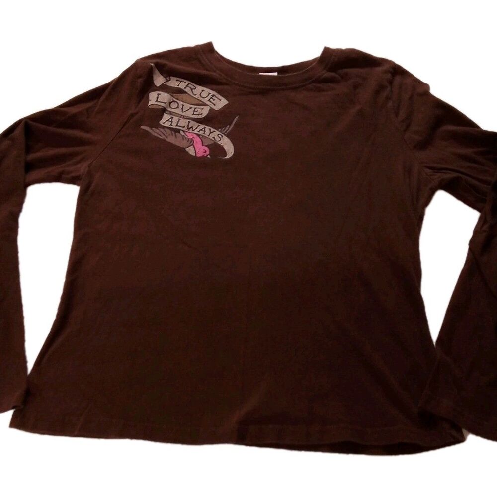 Women's Y2K My‎ Funny Valentine Brown Long Sleeve Shirt Love Always Size Large